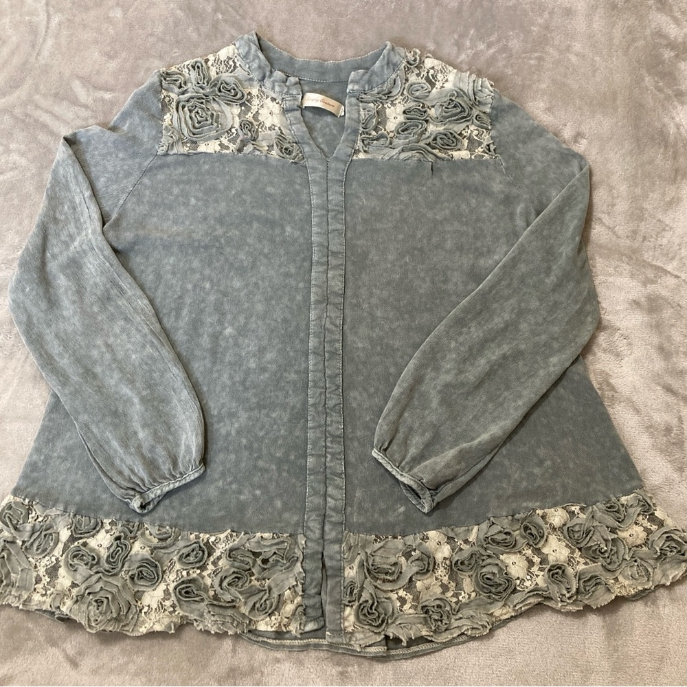 Simply Couture Women’s Blouse Gray Embellished Long Sleeve Size S Bohemian - Picture 6 of 14